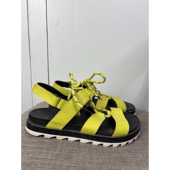 Sorel Sandals Womens Size 7.5 Neon Yellow Roaming Lace Gladiator Kidcore - Picture 2 of 9